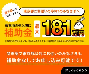 東京都にお住まいの卒FITのみなさまへ蓄電池の導入時に補助金最大181万円