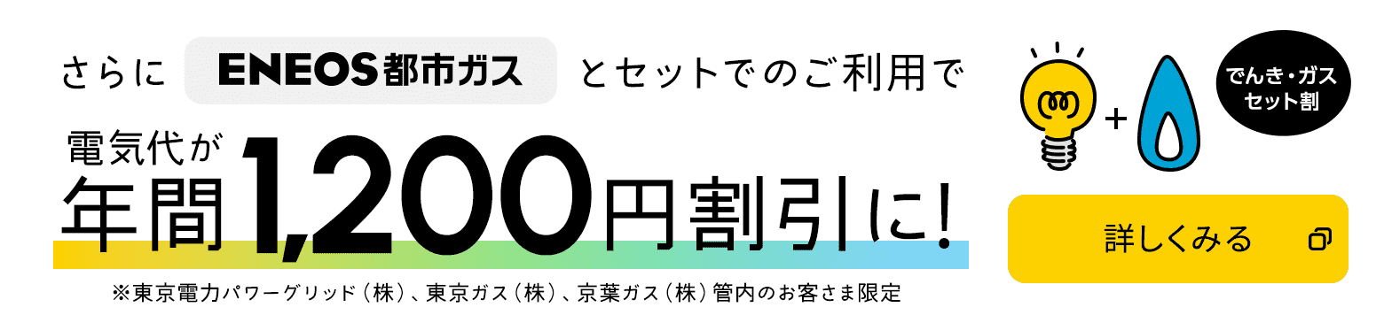 さらにＥＮＥＯＳ都市ガスとセットでのご利用で電気代が年間1,200円割引に！