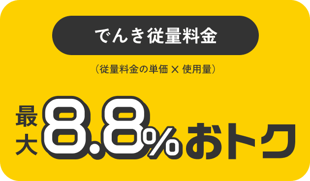 でんき従量料金（従量料金の単価x使用料）最大8.8%おトク