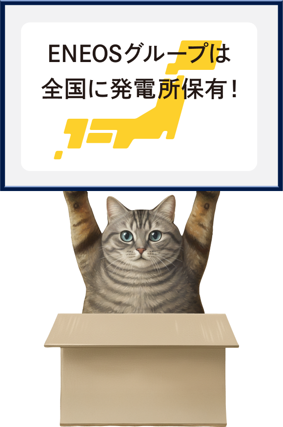 ENEOSグループとして、全国に100か所以上の発電所を保有し、ENEOSでんき事業を含む多様な事業に活用！合計発電量は300万kWに達するにゃ