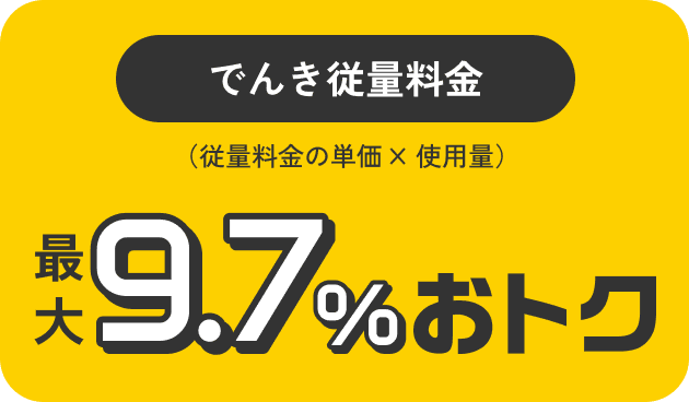 でんき従量料金(従量料金の単価x使用料)最大9.7%おトク