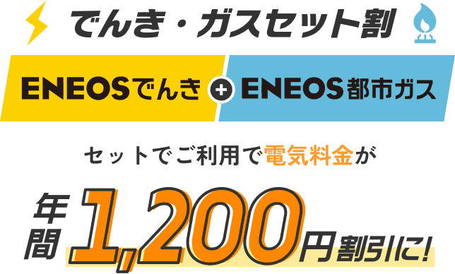 でんき・ガスセット割 ENEOSでんき ENEOS都市ガス セットでご利用で電気料金が年間1,200円割引に!